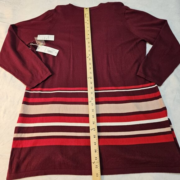 Liz Claiborne Cardigan Sweater Womens XXL Burgundy Red Stripes Long Soft NWT - Picture 6 of 9